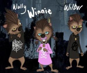 Puzzle Η οικογένεια Werewolf. Το puppies: Wally, Winnie και Willbur